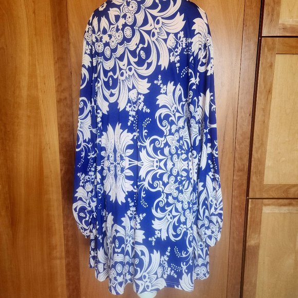 Lily Navy and Beige Damask Ruched Open Cardigan Sz 1X - Picture 3 of 7